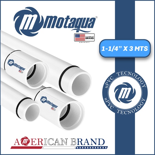 [5715MKD-6H1D125X118L30-UPVC] TUBO COLUMNA Upvc MOTAQUA  MKD HEAVY1  1-1/4" X 3,00 MTS