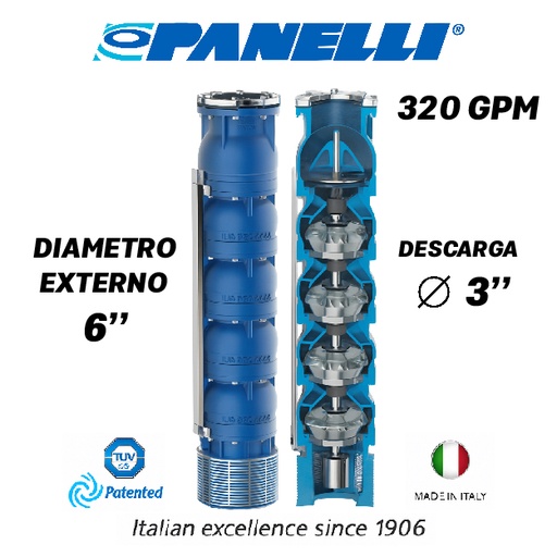 [5515PAN-140REC32001] CUERPO SUMERGIBLE PANELLI  6" SERIE REC MOD 140REC32001 320GPM   7,50HP  01ET 3"NPT NEMA6