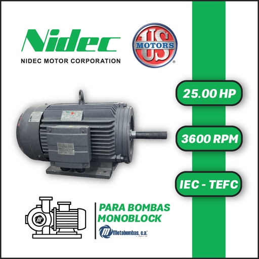 [7705USM-T225] MOTOR HORIZONTAL TF JM2P  25,00HP 3600RPM US MOTORS MNCC19E1M / CCD137S 220-440V 2P 3PH SF 1,15 DOL 160M-34D IEC-IE2 CI
