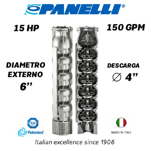 [5515PAN-] CUERPO SUMERGIBLE PANELLI  6" SERIE  SX MOD. 140SX15006  150GPM  15,00HP 06ET 4"NPT NEMA6