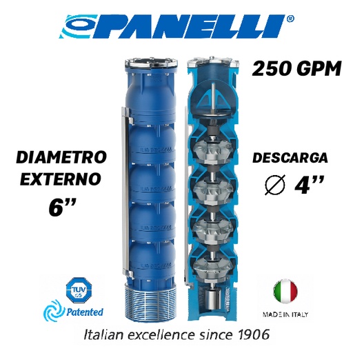 [5515PAN-140REC25006GX0-SF01] CUERPO SUMERGIBLE PANELLI  6" SERIE REC MOD 140REC25006 250GPM  20,00HP  06ET 4"NPT NEMA6 