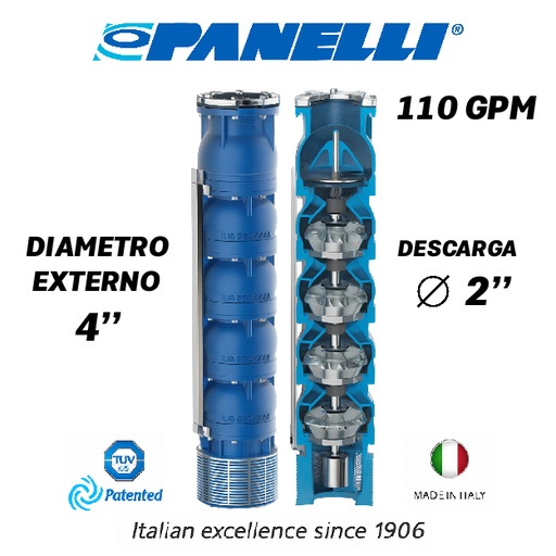 [5505PAN-095REC11016] CUERPO SUMERGIBLE PANELLI  4" SERIE REC MOD.  95REC11016 110GPM  10,00HP 16ET 2"NPT NEMA4