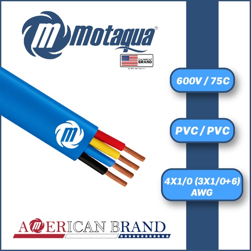 [7015AER-/0+6-MOT-] CABLE SUMERGIBLE PLANO MOTAQUA AWG 600V 75C PVC/PVC SERIE MAE MOD. 4X1/0 (3X1/0+6)