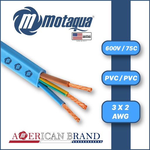 [7015AER-SP3X02ST060075-PVCC] CABLE SUMERGIBLE PLANO PANELLI/MOTAQUA AWG 600V 75C PVC/PVC SERIE MAE MOD. 3x2