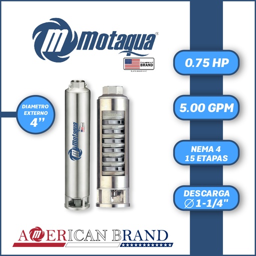 [5505MTS-0054TS000715CX-PF01] CUERPO SUMERGIBLE MOTAQUA  4"       SERIE MTS MOD. 054TS0715   05GPM   0,75HP 15ET 1-1/4"NPT NEMA4