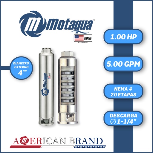 [5505MTS-0054TS001020CX-PF01] CUERPO SUMERGIBLE MOTAQUA  4"       SERIE MTS MOD. 054TS1020   05GPM   1,00HP 20ET 1-1/4"NPT NEMA4