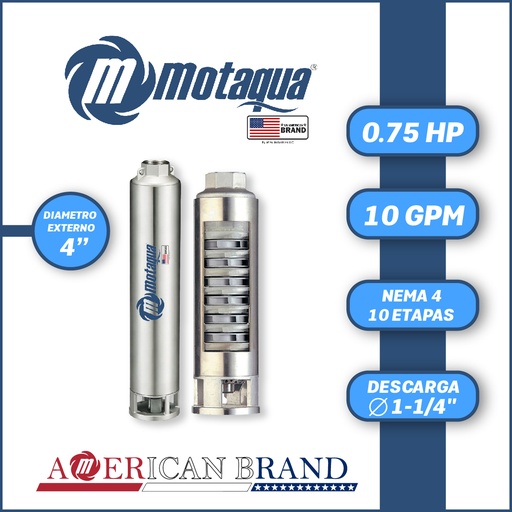 [5505MTS-0104TS000710CX-PF01] CUERPO SUMERGIBLE MOTAQUA  4"      SERIE MTS MOD. 104TS0710   10GPM   0,75HP 10ET 1-1/4"NPT NEMA4