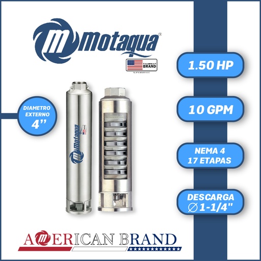 [5505MTS-0104TS001517CX-PF01] CUERPO SUMERGIBLE MOTAQUA  4"      SERIE MTS MOD. 104TS1517   10GPM   1,50HP 17ET 1-1/4"NPT NEMA4