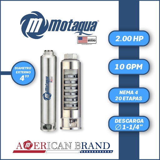 [5505MTS-0104TS002020CX-PF01] CUERPO SUMERGIBLE MOTAQUA  4"      SERIE MTS MOD. 104TS2020   10GPM   2,00HP 20ET 1-1/4"NPT NEMA4