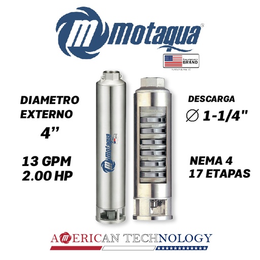 [5505MTS-0134TS002017CX-PF01] CUERPO SUMERGIBLE MOTAQUA  4"     SERIE MTS MOD. 134TS2017   13GPM   2,00HP 17ET 1-1/4"NPT NEMA4