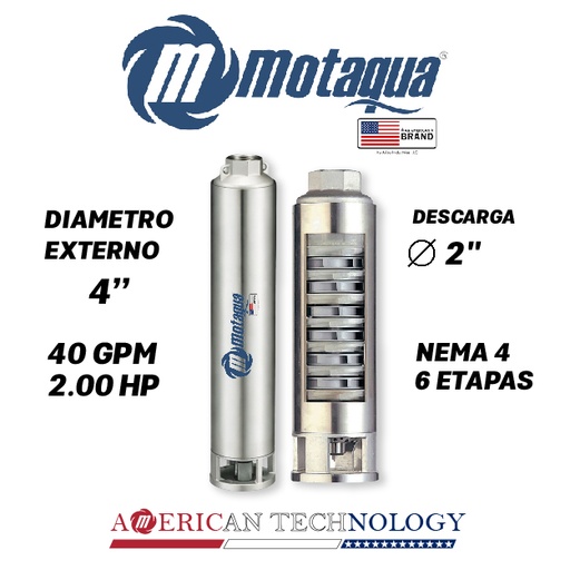 [5505MTS-0404TS002006CX-PF01] CUERPO SUMERGIBLE MOTAQUA  4"   SERIE MTS MOD. 404TS2006   40GPM   2,00HP 06ET 2"NPT NEMA4