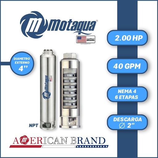 [5505MTS-0404TS002006CX-PF01] CUERPO SUMERGIBLE MOTAQUA  4"   SERIE MTS MOD. 404TS2006   40GPM   2,00HP 06ET 2"NPT NEMA4