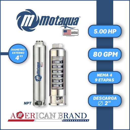[5505MTS-0804TS005009CX-PF01] CUERPO SUMERGIBLE MOTAQUA  4" SERIE MTS MOD. 804TS5009   80GPM   5,00HP 09ET 2"NPT NEMA4