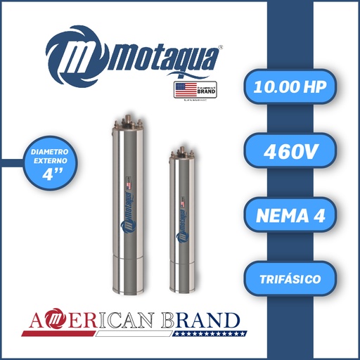 [7505MTS-2T0100L4ORSB3S-AS31] MOTOR SUMERGIBLE TF MOTAQUA MTS DSM4 4"  T4ORSF100K  10,00HP 3PH/460V/60HZ/2P 3600RPM 3W DOL NEMA4 OF-R  1.000LBF