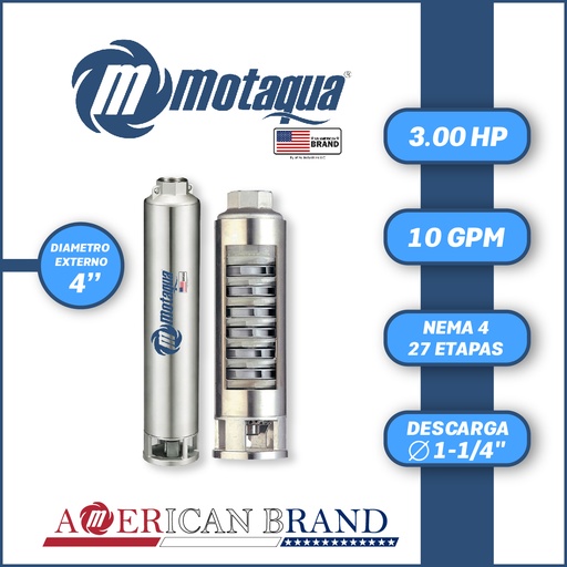 [5505MTS-0104TS003027CX-PF01] CUERPO SUMERGIBLE MOTAQUA  4"      SERIE MTS MOD. 104TS3027   10GPM   3,00HP 27ET 1-1/4"NPT NEMA4