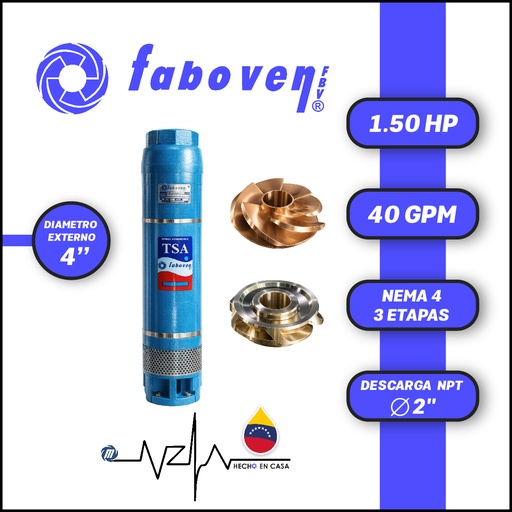 [5503FBV-002004L03AX000-BF01] CUERPO SUMERGIBLE FABOVEN  4" SERIE TSA MOD. 00154L03AX0   40GPM   1,50HP 03ET 2"NPT NEMA4