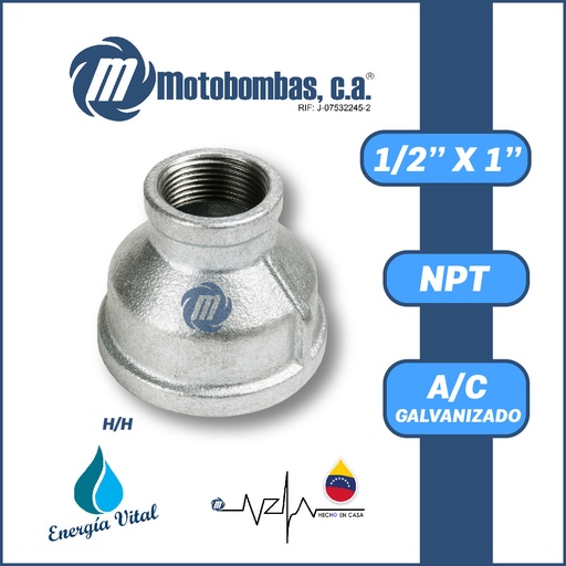 [3825VAR-COPA0R050H100H-GALVANIZADA] REDUCCION A/C GALVANIZADA ROSCADA NPT SERIE VAR MOD. H/H        1/2"X1"