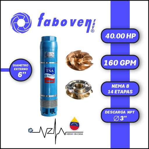 [5513FBV-040006L14AX000-BF01] CUERPO SUMERGIBLE FABOVEN  6" SERIE TSA MOD. 04006L14DX0  160GPM  40,00HP 14ET 3"NPT NEMA8