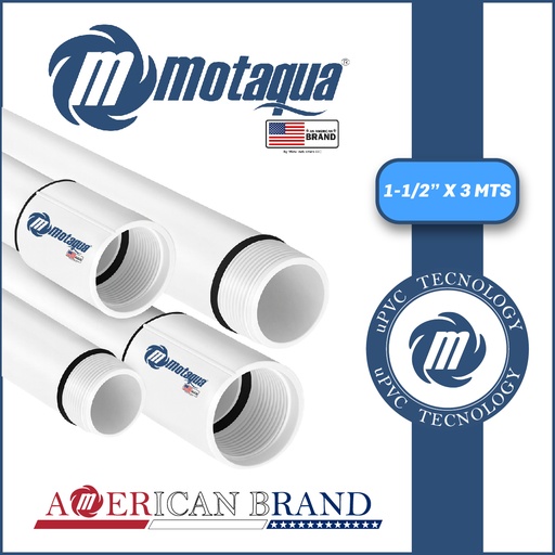 [5715MGS-6H1D150X118L35-UPVC] TUBO COLUMNA uPVC MOTAQUA MGS HEAVY1  1-1/2" X 3,00 MTS