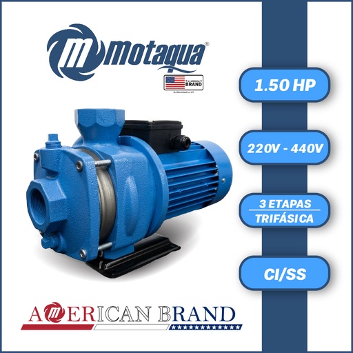 [5305MTS-2T035MCH150000-0000] BOMBA MONOBLOCK MULTIETAPAS TF MOTAQUA SERIE MTS MOD. 2T035MCH15  1,50HP 3PH/220V-440V/60HZ/2P/3600RPM 03ET CI/SS