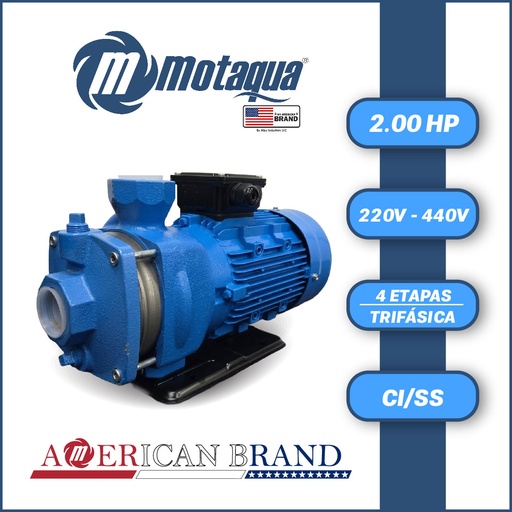 [5305MTS-2T035MCH200000-0000] BOMBA MONOBLOCK MULTIETAPAS TF MOTAQUA SERIE MTS MOD. 2T035MCH20  2,00HP 3PH/220V-440V/60HZ/2P/3600RPM 04ET CI/SS