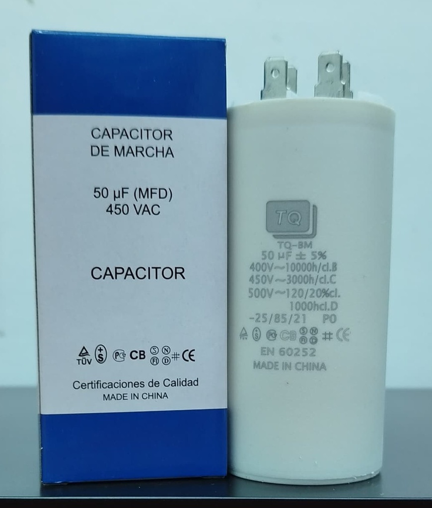 CAPACITOR DE MARCHA MARCA TQ MOD. 50uF 450V