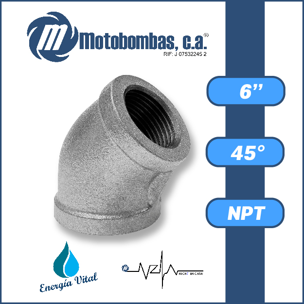 CODO A/C GALVANIZADO SERIE VAR MOD. 45 GRADOS 6"