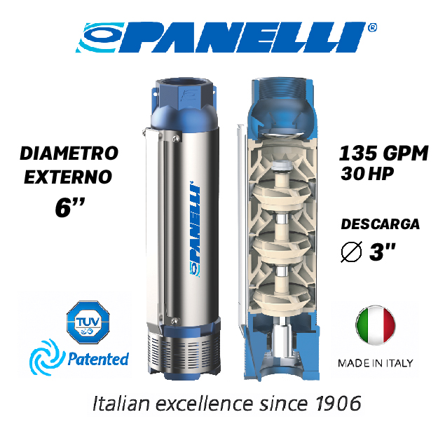 CUERPO SUMERGIBLE PANELLI  6" SERIE  PR MOD. 140PR13515 135GPM  30,00HP  15ET 3"NPT NEMA6