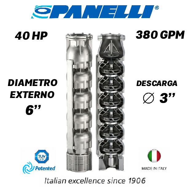 CUERPO SUMERGIBLE PANELLI  6" SERIE  SX MOD. 140SX38007  380GPM  40,00HP 07ET 3"NPT NEMA6