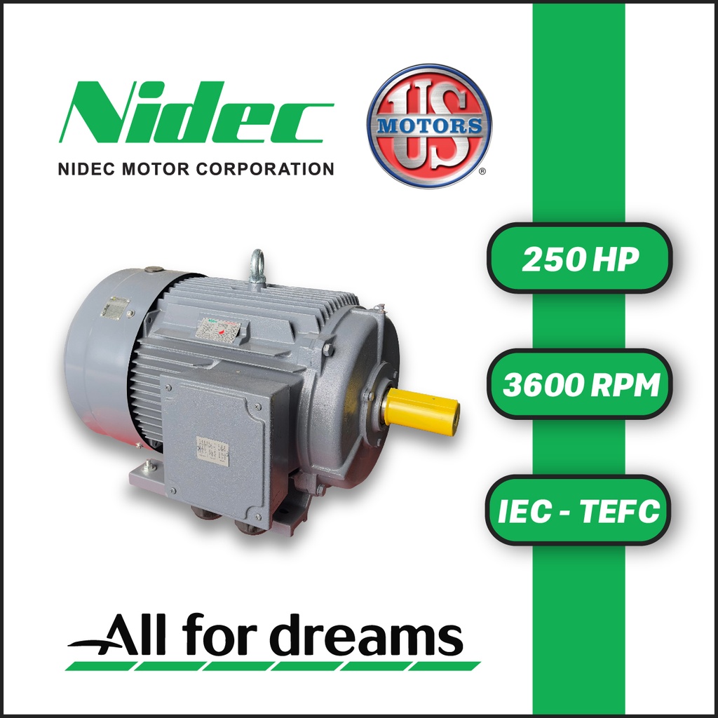 MOTOR HORIZONTAL 250,00HP 3600RPM US MOTORS MELC185E1I / ELC170S 3PH 220-440V 2P SF 1,15 9W DOL 315M2  TEFC IEC-IE2 CI