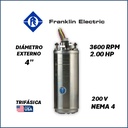 MOTOR SUMERGIBLE TF FRANKLIN  4" SERIE WWELL HT MOD. 2343059204GS   2,00HP 3PH/200V/60HZ/2P 3600RPM 3W DOL NEMA4 WF-C                                 