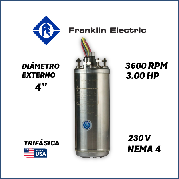 MOTOR SUMERGIBLE TF FRANKLIN  4" SERIE WWELL HT MOD. 2343162604G    3,00HP 3PH/230V/60HZ/2P 3600RPM 3W DOL NEMA4 WF-C                                   