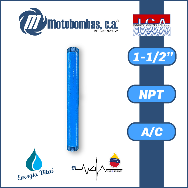 NIPLE LARGO 0,4 A 0,8 MTS 1-1/2" ACERO AL CARBONO ASTM A53 SCH 40