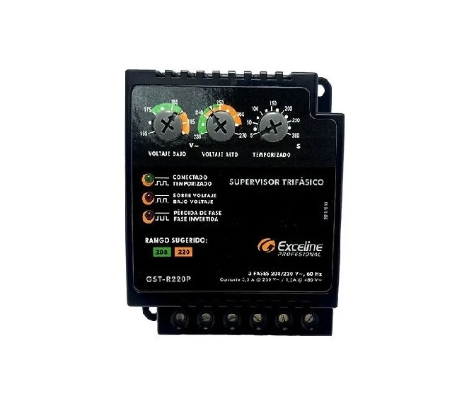 SUPERVISOR DE VOLTAJE SUPERVISOR DE VOLTAJE TRIFASICO MARCA EXCELINE MOD. GST-R220P  220V