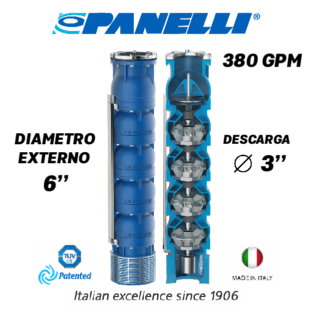 CUERPO SUMERGIBLE PANELLI  6" SERIE REC MOD 140REC38003 380GPM  15,00HP  03ET 3"NPT NEMA6