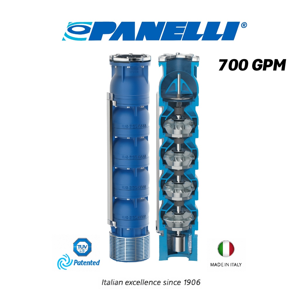 CUERPO SUMERGIBLE PANELLI  8" SERIE REC MOD. 180REC70004 700GPM 100,00HP  04ET 5"NPT NEMA8