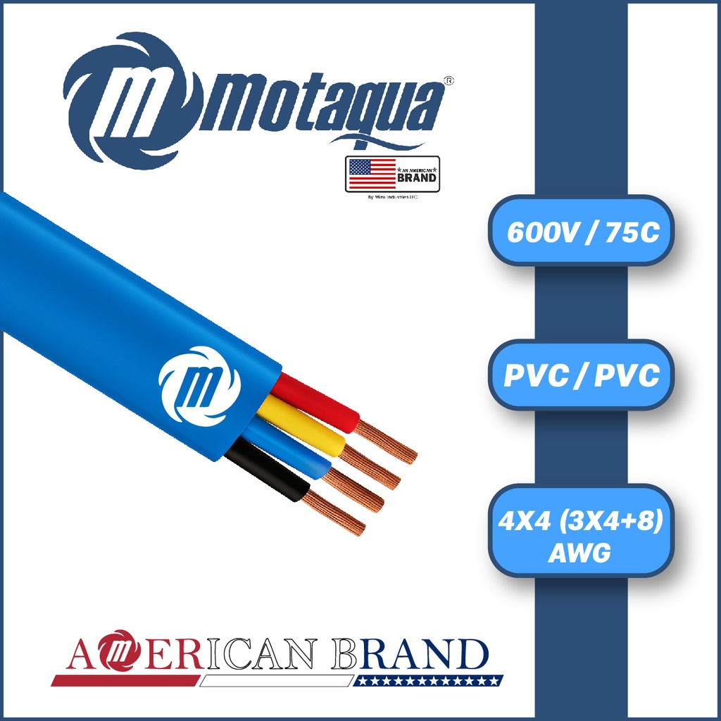 CABLE SUMERGIBLE PLANO MOTAQUA AWG 600V 75C PVC/PVC SERIE MAE MOD.   4X4 (3X4+8)