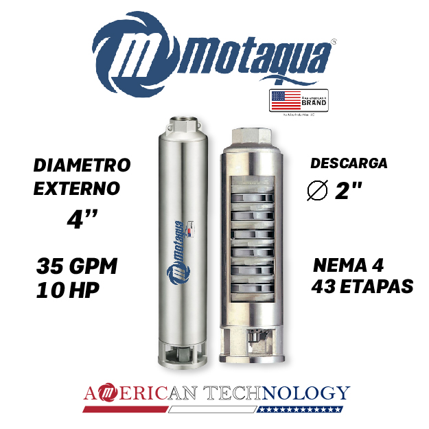 CUERPO SUMERGIBLE MOTAQUA  4"   SERIE MTS MOD. 354TS10043   35GPM  10,00HP 43ET 2"NPT NEMA4