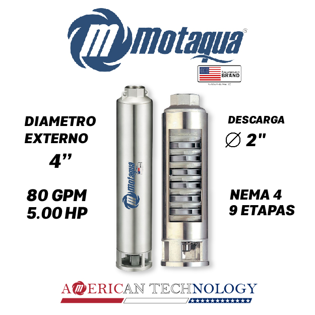 CUERPO SUMERGIBLE MOTAQUA  4" SERIE MTS MOD. 804TS5009   80GPM   5,00HP 09ET 2"NPT NEMA4