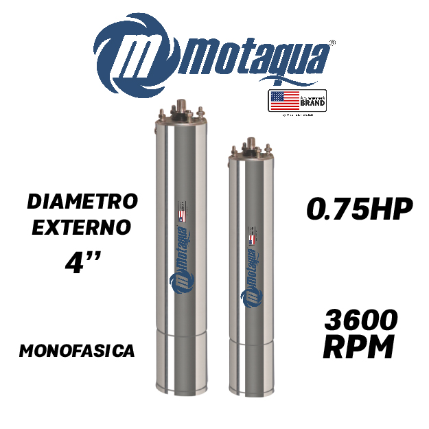 MOTOR SUMERGIBLE MF MOTAQUA  4" SERIE MTS MOD. M4ORSF07F   0,75HP 1PH/230V/60HZ/2P 3600RPM 3W DOL NEMA4 OL-R
