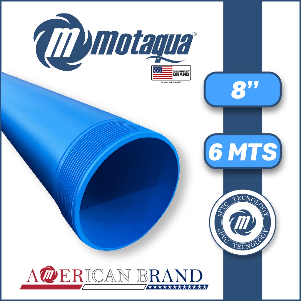 TUBO CASING CIEGO LISO uPVC MOTAQUA MSM CM 8,00" x 6 MTS