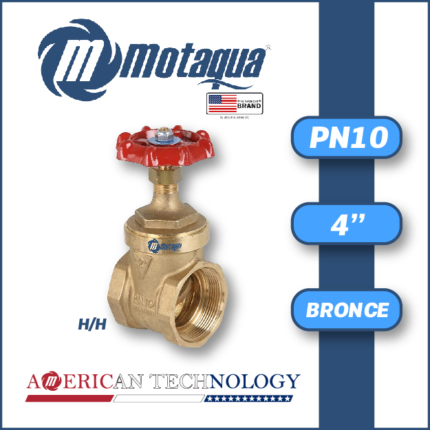 VALVULA COMPUERTA VASTAGO FIJO MOTAQUA SERIE MFD WOG200 ROSCADA H/H STD BRONCE A MOD. 4"