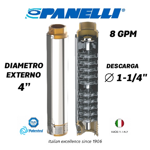 [5505PAN-095PR1N/13] CUERPO SUMERGIBLE PANELLI  4"  SERIE PR MOD.  95PR0813    8GPM   1,00HP 13ET 1-1/4"NPT NEMA4
