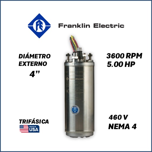 [7505FRA-5FEH8440000500F-SF11] MOTOR SUMERGIBLE TF FRANKLIN  4" SERIE WWELL HT MOD. 2347278602G    5,00HP 3PH/460V/60HZ/2P 3600RPM 3W DOL NEMA4 WF-C                              