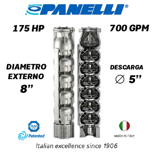 [5525PAN-180SX70009] CUERPO SUMERGIBLE PANELLI  8" SERIE  SX MOD. 180SX70009 700GPM 175,00HP  09ET 5"NPT NEMA8
