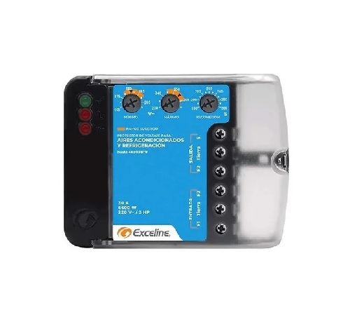 [6625VAR-GSM-R220B/3] PROTECTOR DE VOLTAJE PARA A/A Y REFRIGERACION MF MARCA EXCELINE MOD. GSM-R220B  220V CABLE A CABLE
