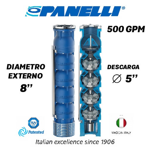 [5525PAN-180REC50003JX0-SF01] CUERPO SUMERGIBLE PANELLI  8" SERIE REC MOD. 180REC50003 500GPM  50,00HP  03ET 5"NPT NEMA6