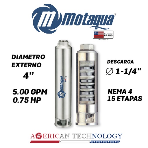 [5505MTS-0054TS000715CX-PF01] CUERPO SUMERGIBLE MOTAQUA  4"       SERIE MTS MOD. 054TS0715   05GPM   0,75HP 15ET 1-1/4"NPT NEMA4