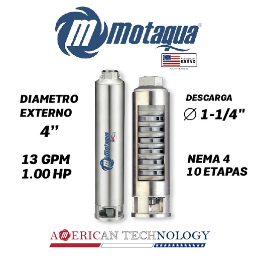 [5505MTS-0134TS001010CX-PF01] CUERPO SUMERGIBLE MOTAQUA  4"     SERIE MTS MOD. 134TS1010   13GPM   1,00HP 10ET 1-1/4"NPT NEMA4