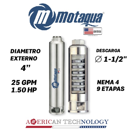 [5505MTS-0254TS001509CX-PF01] CUERPO SUMERGIBLE MOTAQUA  4"   SERIE MTS MOD.  254TS1509   25GPM   1,50HP 09ET 1-1/2"NPT NEMA4